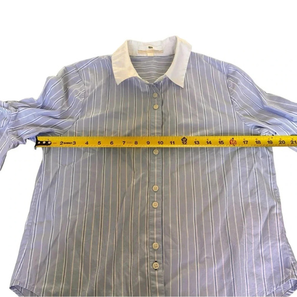 Jonathan Simkhai Blue White Ruffle sleeve Striped Oxford Button-down shirt M - Picture 5 of 9